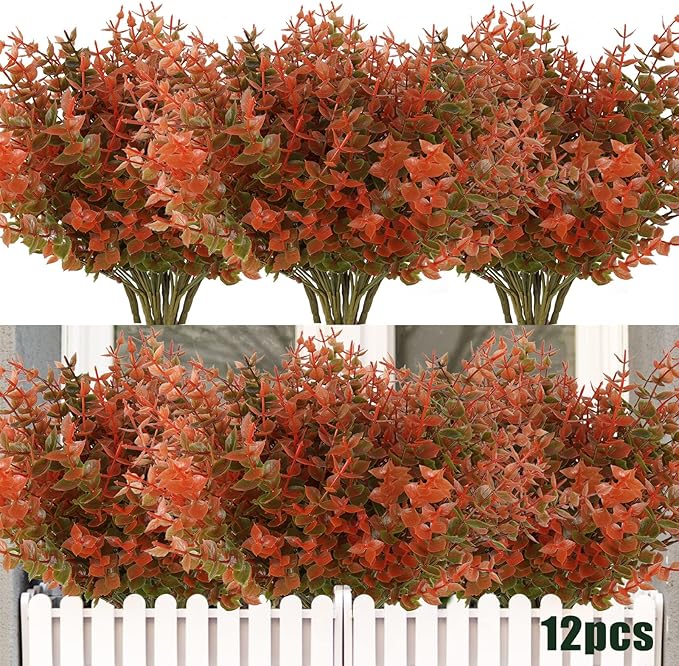 RECUTMS 12 Bundles Artificial Fall Flowers No Fade Faux Autumn Plants, Fake Indoor Outdoor Greenery Fall Decorations for Thanksgiving Christmas Wedding Party Home Garden Fireplace Décor