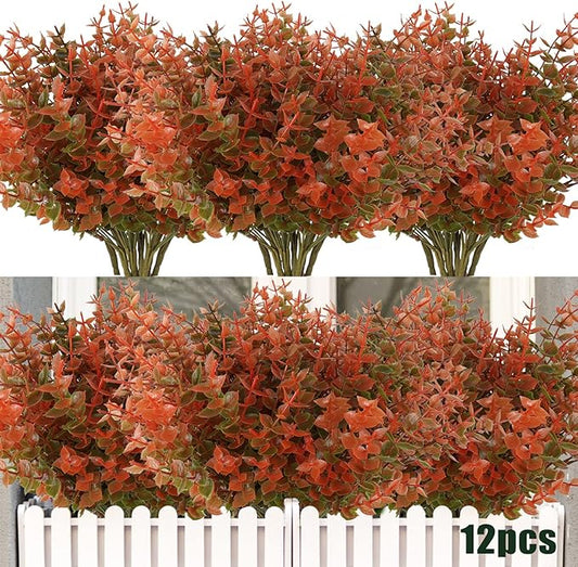 RECUTMS 12 Bundles Artificial Fall Flowers No Fade Faux Autumn Plants, Fake Indoor Outdoor Greenery Fall Decorations for Thanksgiving Christmas Wedding Party Home Garden Fireplace Décor
