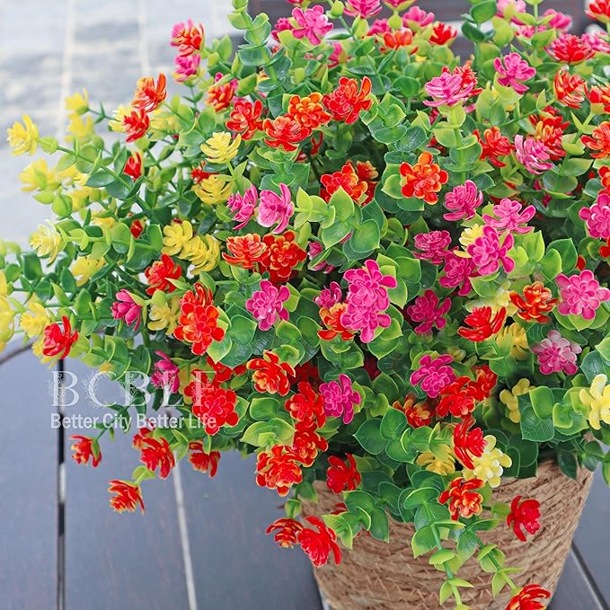 Artificial Flowers for Outdoors, 12 Bundles UV Resistant Realistic Faux Plants for Outside Porch Planter, Spring Summer Home Garden Decoration, Orange