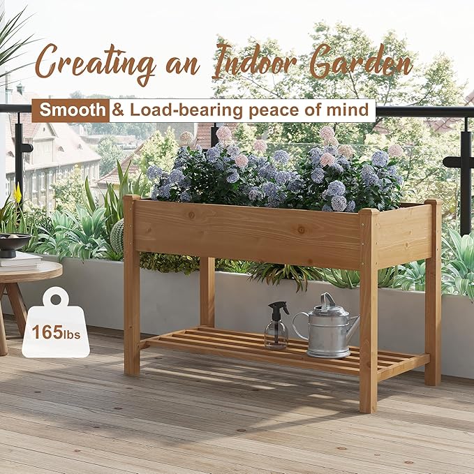 FILWH Raised Garden Bed with Legs Elevated Wooden Planter Box Stand Large Planter Stand Box for Fruits Vegetables Flowers with Divider with Bag - 48 * 24 * 30.5IN（Brown）