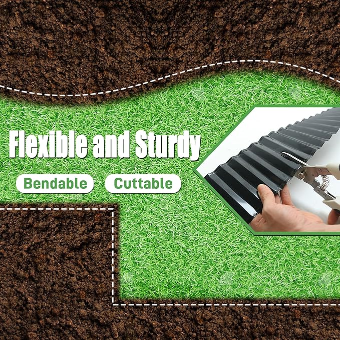 Metal Corrugated Garden Edging, Landscape Edging for DIY Flower Beds, Flexible Bender Border for Lawn, Garden and Yard, Galvanized Garden Edging (Black, 6 Inch x 50FT)