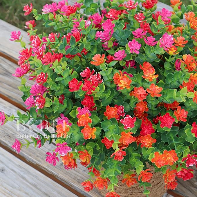 Artificial Flowers for Outdoors, 12 Bundles UV Resistant Realistic Faux Plants for Outside Porch Planter, Spring Summer Home Garden Decoration