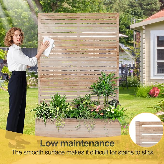 Raised Garden Bed with Trellis and Wheels,73"x47"x16" Metal Raised Garden Bed,Acacia Finish Metal Planter with Climbing Trellis for Vines & Vegetables