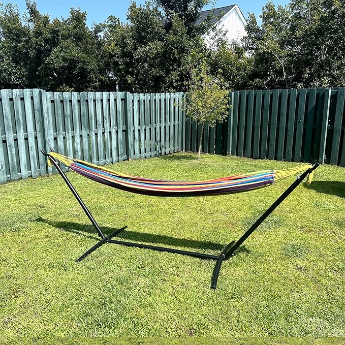 SZHLUX Double Hammock with Stand Included 450lb Capacity Steel Stand, Premium Carry Bag Included and Two Anti Roll Balance Beam