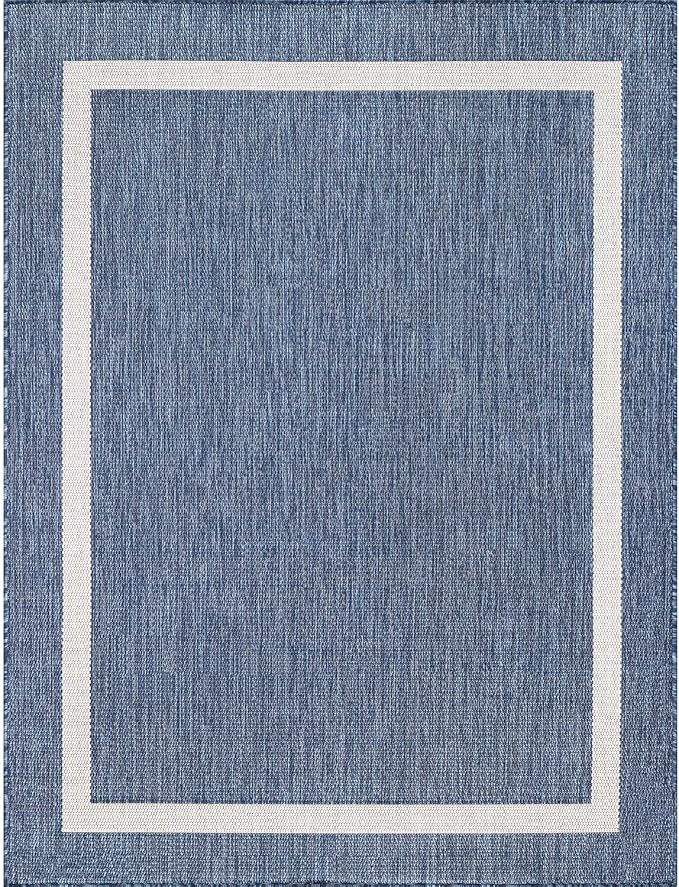 Bordered Outdoor Rug 5x7 Washable Outside Carpet for Indoor Patio Porch Waterproof Easy Cleaning Non Shedding Area Rugs Blue 5 x 7