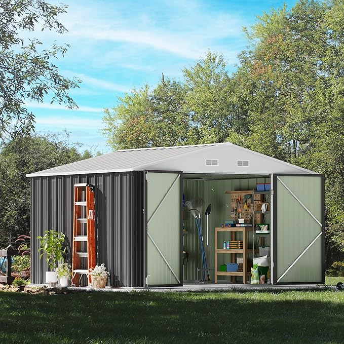Devoko 8 x 10 FT Outdoor Storage Shed, Metal Garden Sheds & Outdoor Storage Clearance, Large Tool Shed Outdoor with Single Lockable Door for Patio Lawn Backyard (Gray)