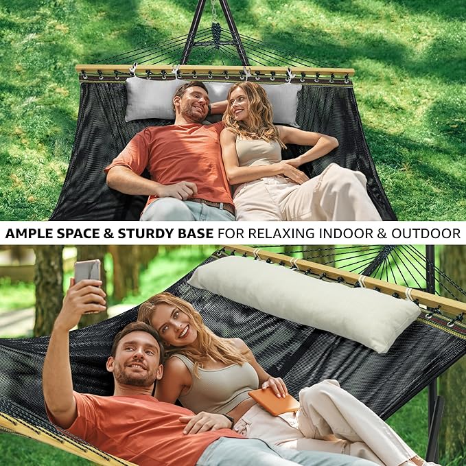 Tranquillo Unity Adjustable Hammock Stand, 800 lbs Capacity Steel Double Hammock Stand for 2 Persons, Premium Pre-Assembled Stand for Indoor Outdoor, Black