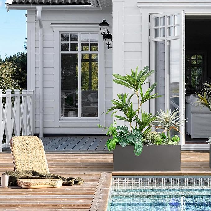 Wallowa Metallic Heavy Long and Large Outdoor/Indoor Planter Box, 38”Lx15”Wx15”H, 40Pounds, No Assemble and Seamless, Color Gray