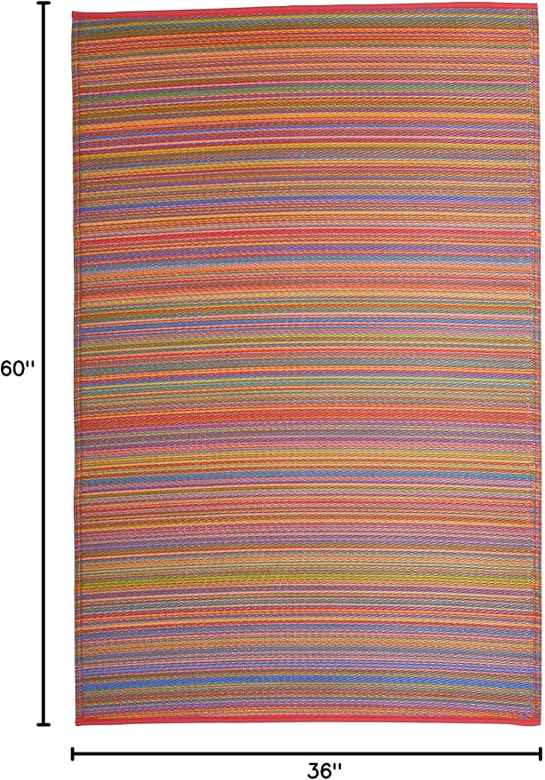 Fab Habitat Outdoor Rug - Waterproof, Fade Resistant, Crease-Free - Premium Recycled Plastic - Striped - Porch, Deck, Balcony, Mudroom, Laundry Room, Patio - Cancun - Multicolor - 3 x 5 ft