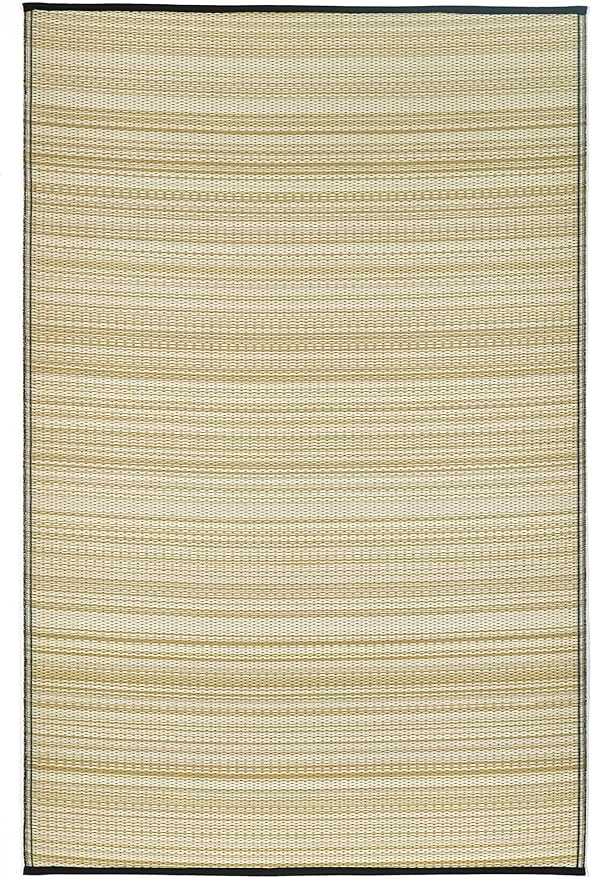 Fab Habitat Outdoor Rug - Waterproof, Fade Resistant, Crease-Free - Premium Recycled Plastic - Neutral Striped - Patio, Deck, Porch, Balcony, Laundry Room - Cancun Shadow - Sand & Black - 4 x 6 ft