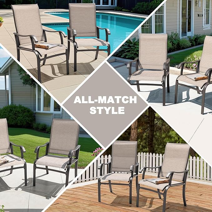 NUU GARDEN Patio Dining Chairs Set of 2, Outdoor Dining Chair with Powder-Coated Frame, All Weather Metal Dining Chairs with Textilene High Back and Wider Seat for Backyard, Deck, Balcony, Beige
