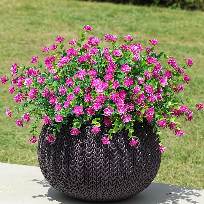 Ivydale Artificial Flowers Plants for Spring Outdoors Decoration, 12 Bundles Fake Plastic Flowers UV Resistant Faux Greenery Bushes Shrubs for Home Porch Patio Garden (Fuchsia)