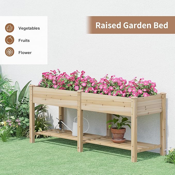 FILWH Raised Garden Bed with Legs Elevated Wooden Planter Box Stand Large Planter Stand Box for Fruits Vegetables Flowers with Divider with Bag - 72 * 24 * 30.5IN