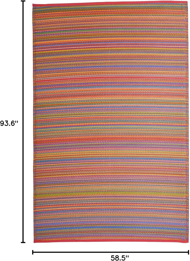 Fab Habitat Outdoor Rug - Waterproof, Fade Resistant, Crease-Free - Premium Recycled Plastic - Striped - Patio, Porch, Deck, Balcony - Cancun - Multicolor - 5 x 8 ft