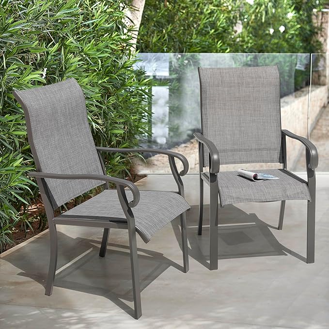 NUU GARDEN Patio Dining Chairs Set of 2, All Weather Textilene Patio Chairs,Powder-Coated Metal Frame Outdoor Patio Bistro Dining Chairs for Lawn Garden Backyard, Light Gray