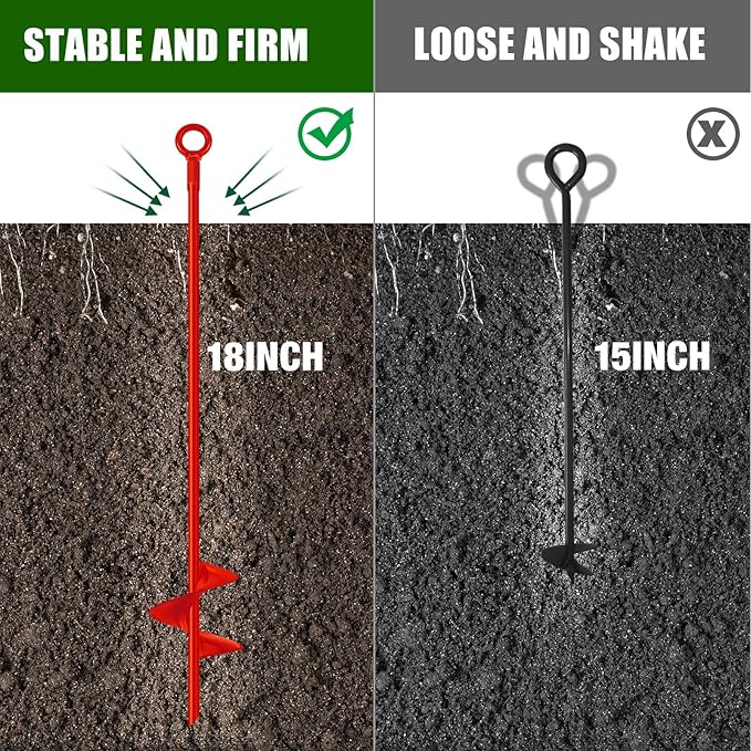Chumia 6 Pcs 18 Inch Ground Anchor Spiral Blade Heavy Duty Earth Anchors Swing Set Metal Shed Kit for Garden Securing Trees Tents Trampoline Canopies Shelters (Red)