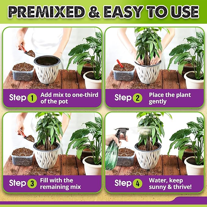 DUSPRO Recycle Money Tree Soil Indoor, Premium Coco Coir Perlite Mix and Pine Bark for Money Tree, Ideal Money Tree Soil for Healthy Growth and Nourishment (2 Quarts)
