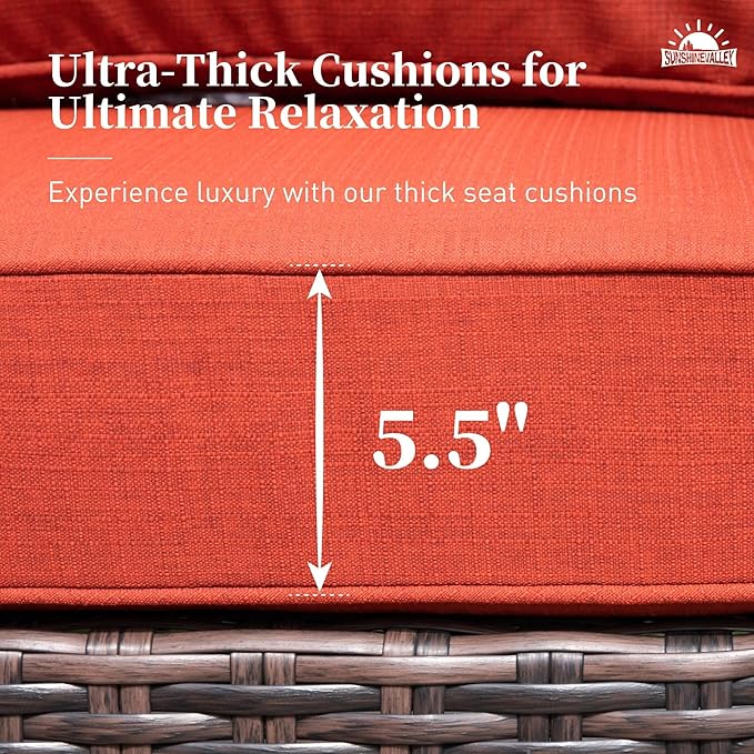 Patio Furniture Set with Swivel Chairs, High Back Wicker Rattan Furniture with Extra Thick Cushion and Coffee Table, Outdoor Conversation Set for Garden Backyard Deck,7 Seats Red