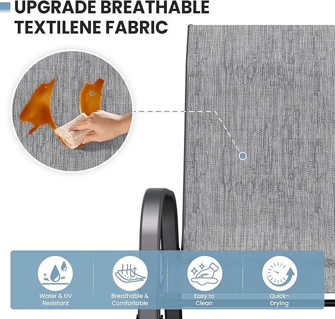 Patio Table and Chairs Set - 3 Piece Outdoor Stackable Dinging Chairs for All Weather,Breathable Garden Furniture for Deck Garden Backyard (Light Grey)