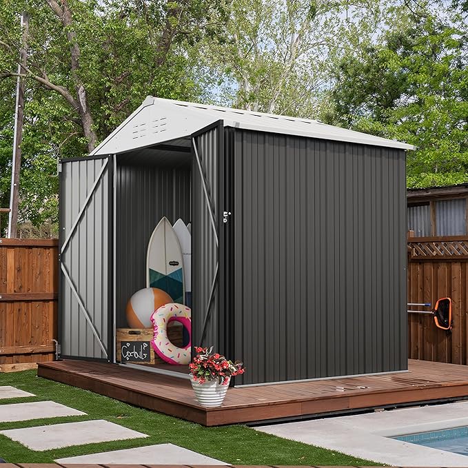 Devoko Outdoor Storage Shed 8 x 6 FT Lockable Metal Garden Shed Steel Anti-Corrosion Storage House with Single Lockable Door for Backyard Outdoor Patio (Gray)