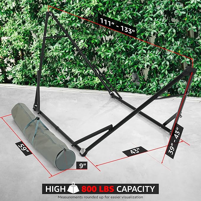 Tranquillo Unity Adjustable Hammock Stand, 800 lbs Capacity Steel Double Hammock Stand for 2 Persons, Premium Pre-Assembled Stand for Indoor Outdoor, Frame Black