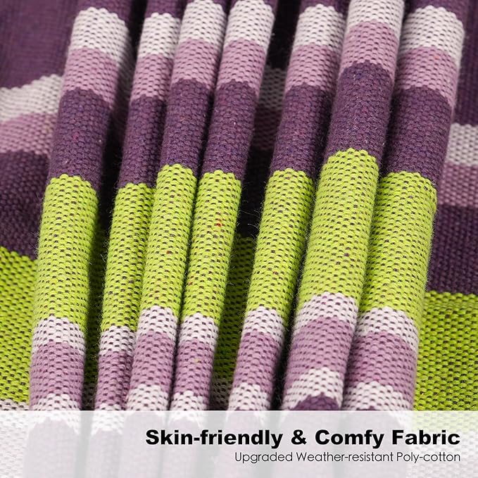 Double Hammock with Stand for Outside, Upgraded Spreader Bar, Heavy Duty Space Saving Steel Stand 2 Person, Side Pockets, Easy Assembly, 600lbs Weight Capacity (Tranquility Purple)