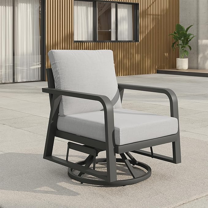 Aluminum Swivel Rocker Patio Chair Set of 1，Outdoor Rocking Chair for Porch Deck Balcony Garden (Dark Grey)