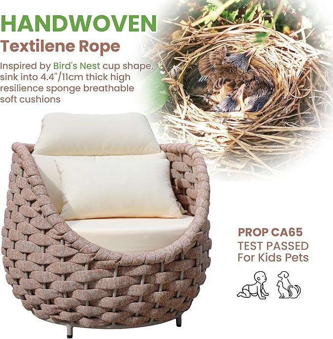 4 PCS Outdoor Accent Chair: Aluminum Woven Rope Patio Chair Modern - Cushioned Single Chair Assembled - All Weather Deck Furniture for 400lbs Porch Lanai Yard Balcony Garden Hotel, Terracotta