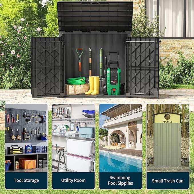 LHBcraft Outdoor Storage Cabinet 36 Cu Ft with Lockable Doors, Portable Horizontal Resin Storage Shed -Easy to Assemble, Waterproof Outdoor Storage Box for Backyards,Patios Black