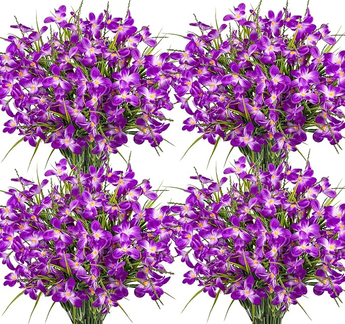 Ouddy Decor 12 Bundles Artificial Flowers for Outdoors Decoration, Fake Freesia Silk Flowers UV Resistant Artificial Plants for Summer Indoor Outside Garden Wedding Farmhouse Porch Home Decor, Fuchsia