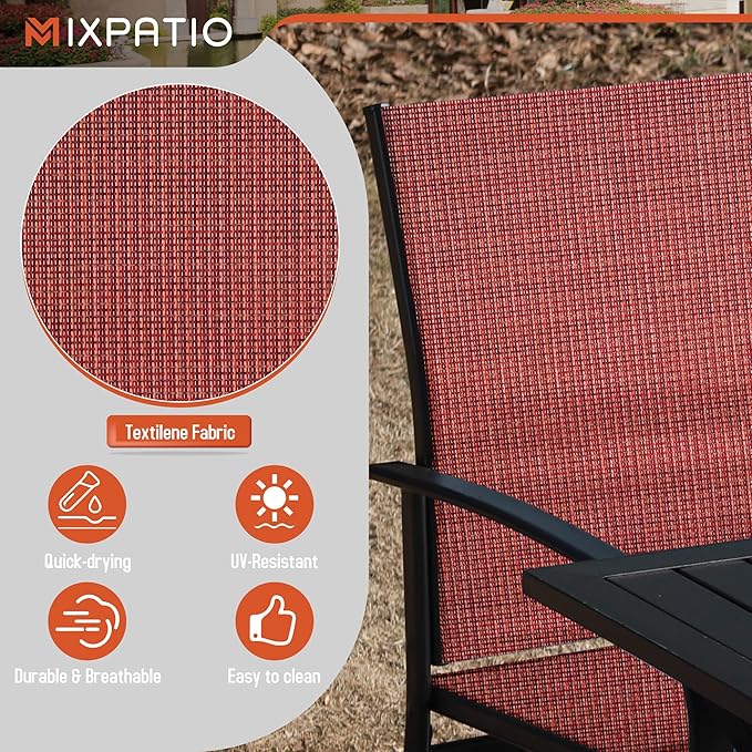 4 Pieces Outdoor Textilene Dining Chairs,Patio Dining Chairs Set, Fixed Patio Chairs with Armrest, Red