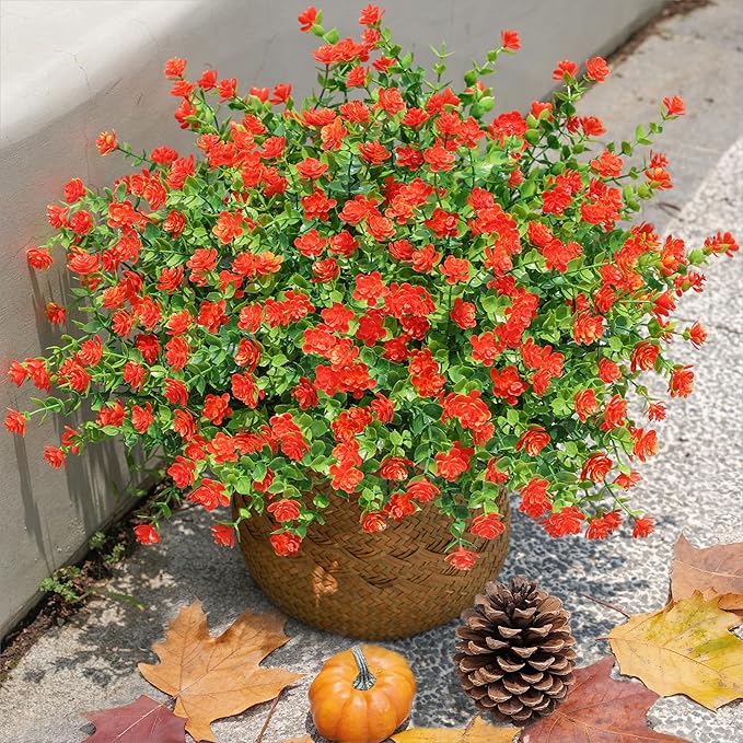 Ivydale Artificial Fall Mums Faux Flowers Plants for Outdoor Outside, 12 Bundles Fake Autumn Orange Daisy Flower Plastic Greenery Realistic UV Resistant for Front Porch Patio Balcony Garden Yard Decor