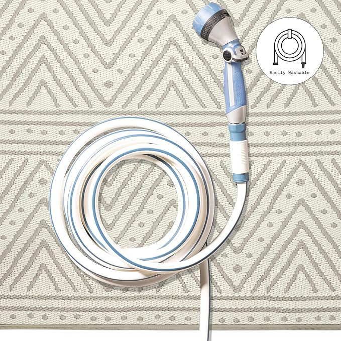 Fab Habitat Chevron Outdoor Rug - Waterproof, Fade Resistant, Crease-Free - Premium Recycled Plastic - Striped - Porch, Deck, Balcony, Mudroom, Laundry Room, Patio - Patan - Beige - 3 x 5 ft