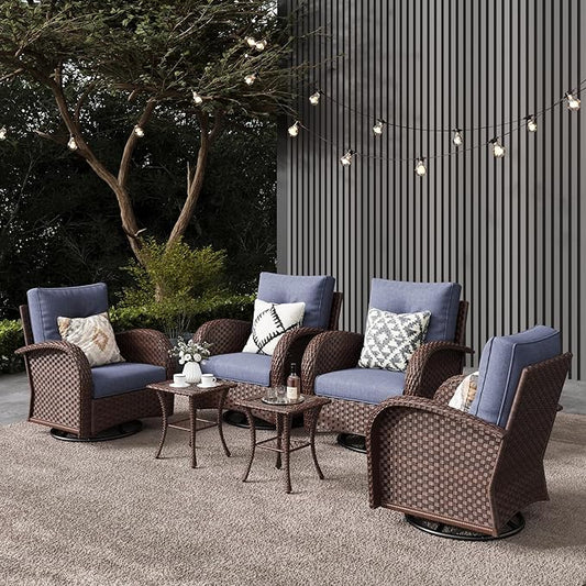 LayinSun 6 Pieces Outdoor Patio Furniture Set, Rattan Wicker Sectional Swivel Rocker Chairs Sets