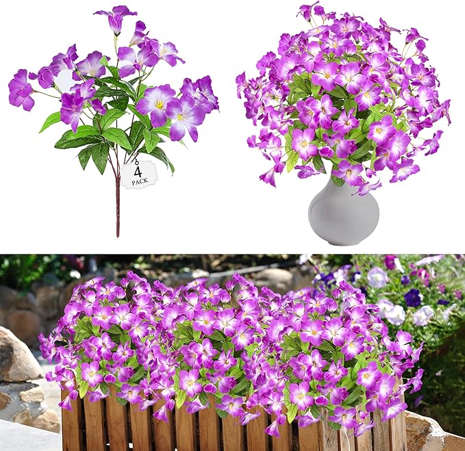 Fake Plants 15.7" Plastic Flowers for Outdoors Artificial Azalea Flowers Fake Flowers Artificial Plants Outdoor Spring Flowers Artificial for Decoration Fake Plants for Outside (Purple 4Pcs