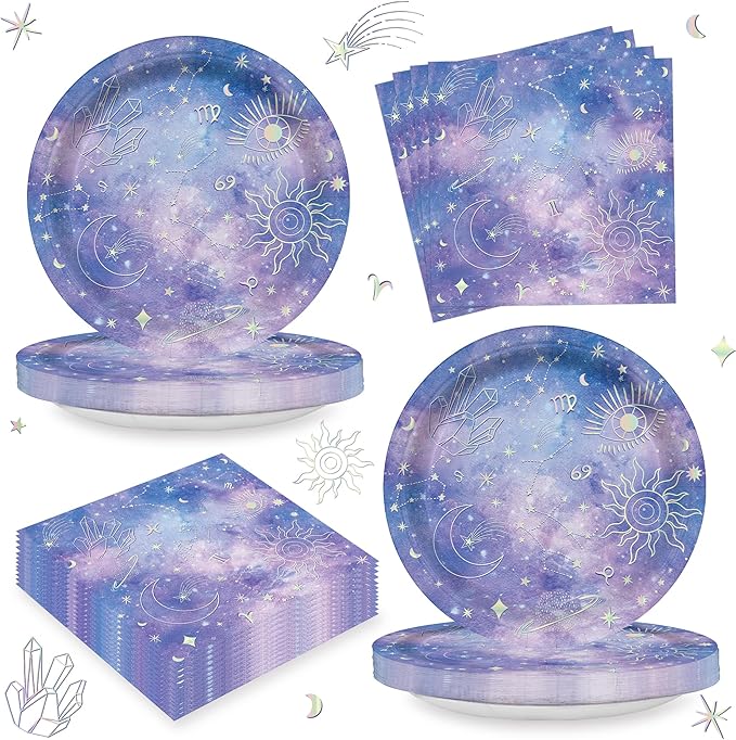 96PCS Space Galaxy Outer Party Supplies for Kids Boys Space Plates and Napkins for Birthday Party Decorations Star Themed Baby Shower Paper Plates Tableware 24 Guests