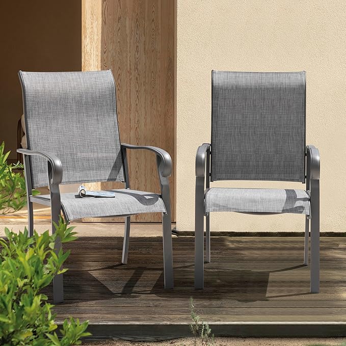 NUU GARDEN Patio Dining Chairs Set of 4, All Weather Textilene Patio Chairs,Powder-Coated Metal Frame Outdoor Patio Bistro Dining Chairs for Lawn Garden Backyard, Light Gray