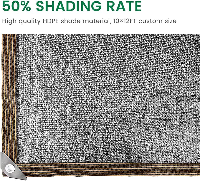 50% 10 X 12 FT Black Shade Cloth, Outdoor Woven Sun Shade with Grommets, Durable Breathable Netting Shading Antifreezing for Patio, Garden, DIY Home, Plants Cover, Greenhouse, Dog Kennel