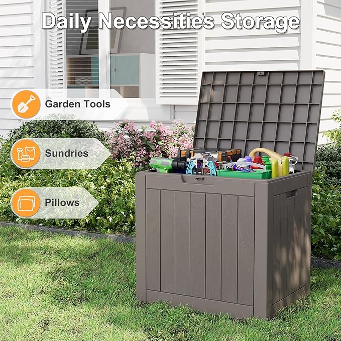 NUNU LAB 32 Gallon Resin Outdoor Storage Box 2 Pack Waterproof Deck Box for Patio Cushions, Garden Tools, Pool Accessories,Backyard Storage Bin,Grey