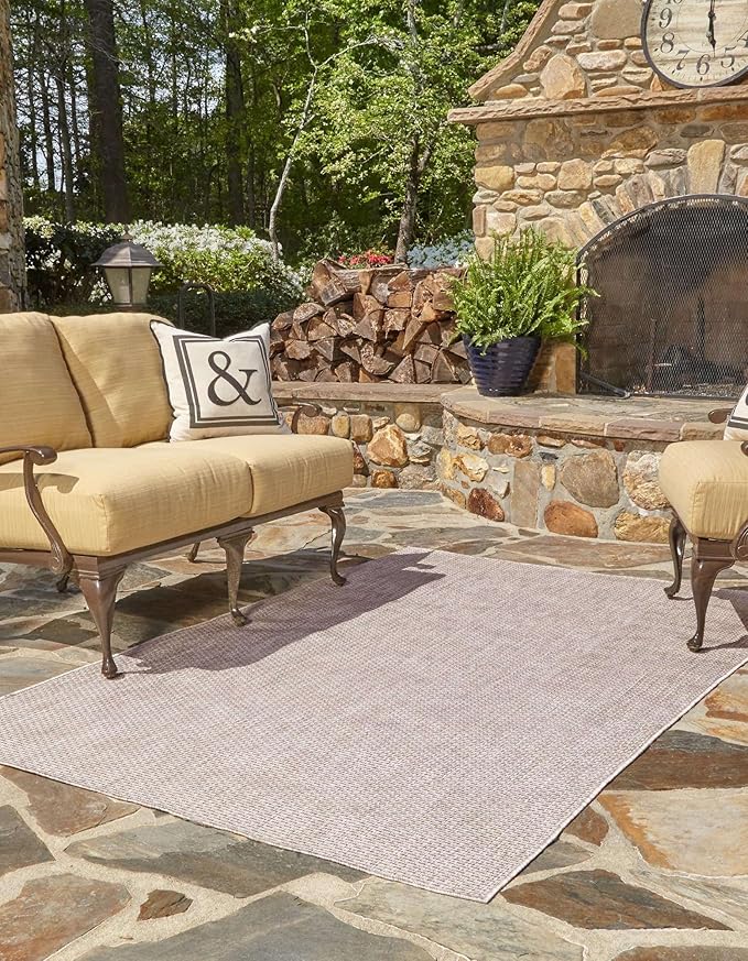 Unique Loom Collection Casual Transitional Solid Heathered Indoor/Outdoor Flatweave Area Rug (2' x 3' 1" Rectangle, Beige/Ivory)