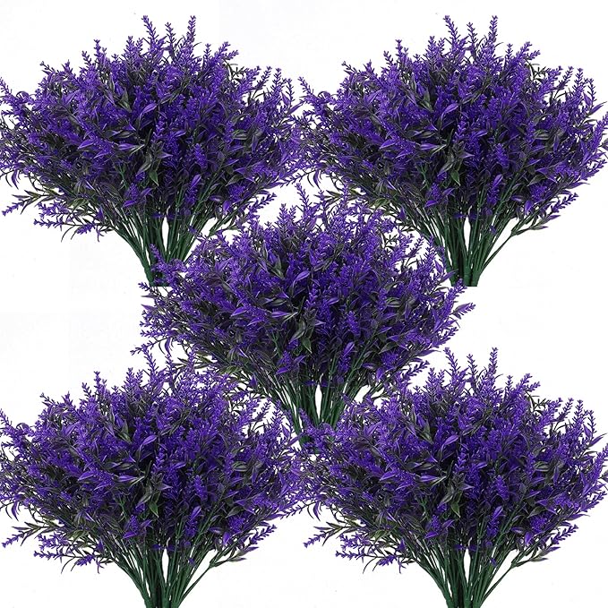 RECUTMS Artificial Fake Outdoor Plants Flowers for Spring Decoration, 36 Bundles Faux Plastic Plants Outdoor Flowers UV Resistant Realistic for Home Outside Planter Window Porch Patio Garden(Purple)