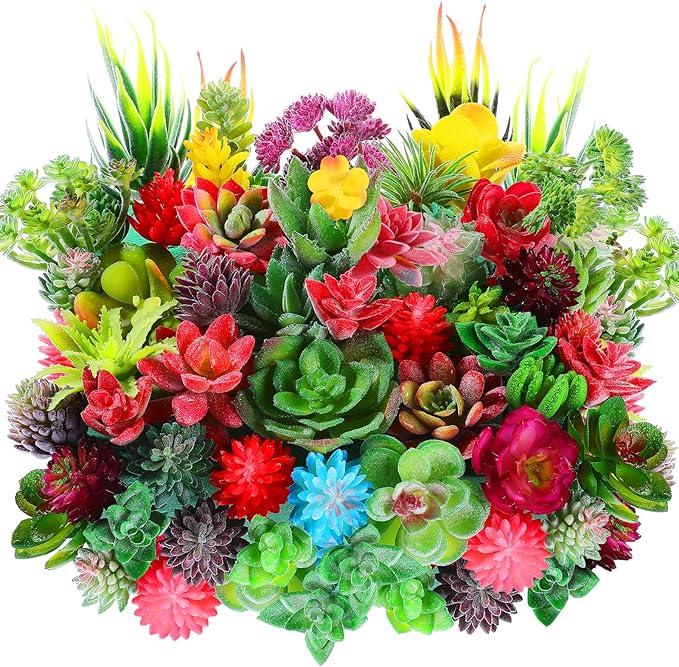 WILLBOND 50 Pcs Bulk Mini Artificial Succulents Plants Assorted Unpotted Realistic Plants Fake Textured Succulent Picks Realistic Plastic Cactus Stems for Succulent Garden Home Decor (Normal Style)