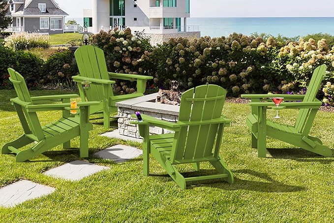 SERWALL Adirondack Chair with Cup Holders - Composite Adirondack Chairs Set of 2 HDPE Outdoor Chairs All Weather Use- Apple