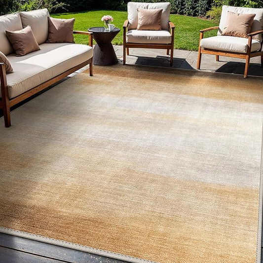 GENIMO Outdoor Rug for Patio Clearance, 5'x7' Reversible Plastic Straw Rugs, Lightweight Waterproof RV Camping Mat for Camper, Balcony, Deck, Backyard, Picnic, BrownBeige