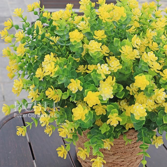 Artificial Flowers for Outdoors, 12 Bundles UV Resistant Realistic Faux Plants for Outside Porch Planter, Spring Summer Home Garden Decoration, Yellow