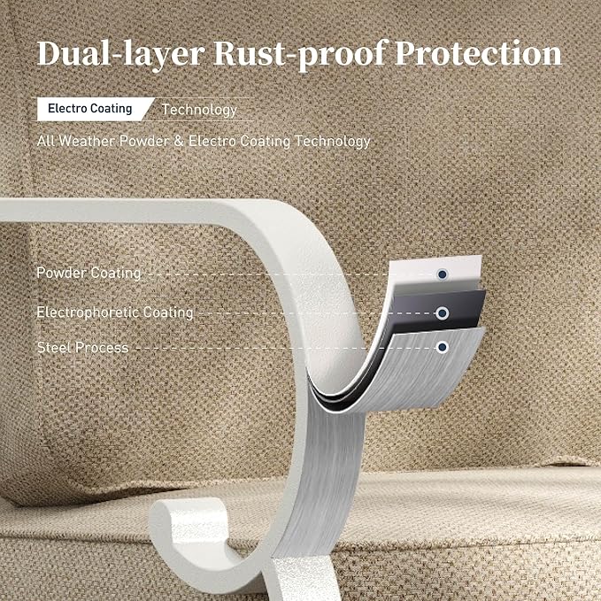 6 Piece Metal Outdoor Patio Furniture Set, Patio Conversation Set 1 3-Seater Sofa, 2-Seater Sofa, 2 Fixed Chair with 5.75" Thick Cushion & Coffee Table White Backyard Furniture, Beige