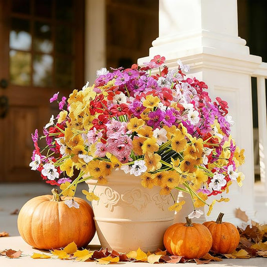 Grever 24 Bundles Artificial Flowers for Outdoor 6 Multicolor UV Resistant Fake Plastic Flowers Faux Plants for Wedding Farmhouse Garden Porch Window Box Indoor Decoration