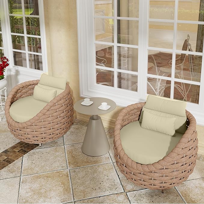 TWT Aluminum Outdoor Patio Furniture Set, 4 Textilene Armchairs Modern Outdoor Conversation Set Outdoor Single Sofa with Upgrade Cushion and Coffee Table for Balcony, Light Brown