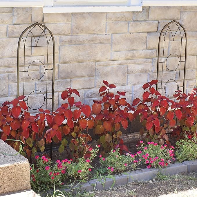 Sunnydaze Steel 2-Piece Arched Garden Trellis for Climbing Plants with 3 Folding Flowerpot Supports - 48-Inch