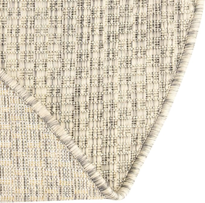 Unique Loom Collection Casual Transitional Solid Heathered Indoor/Outdoor Flatweave Area Rug (8' Round, Light Gray/Ivory)